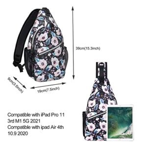 MOSISO Sling Backpack, Multipurpose Travel Hiking Daypack Rope Crossbody Shoulder Bag, Windflowers