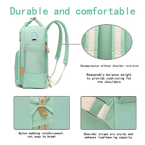 KeKour Laptop Backpack for Women,14 Inch Work Laptop Bag with USB Port Travel Computer College Casual Daypack for Weekender (Green)