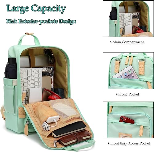 KeKour Laptop Backpack for Women,14 Inch Work Laptop Bag with USB Port Travel Computer College Casual Daypack for Weekender (Green)