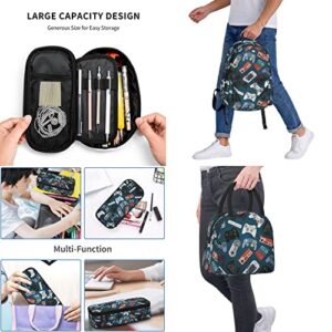 Oplp Video Game Controller Background Large Capacity Backpack Lunch Bag Pencil Case Combination 3 Piece Set