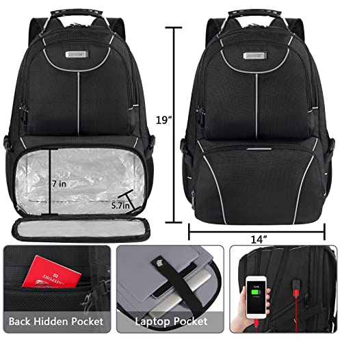 VECKUSON Lunch Bag Backpack, Insulated Cooler Lunch Box Backpack, Extra Large Travel Laptop Backpack, 18.4 Laptop Backpack for unisex, 55L Extra Large Gaming Laptops Backpack with USB Charger Port