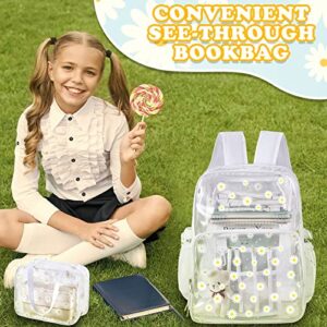 Eccliy Clear Backpack Stadium Approved Backpack 3 School Backpack for Girls Boys Christmas Clear (White, Daisy)