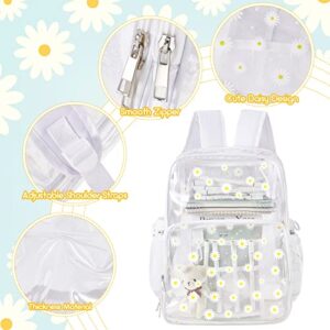 Eccliy Clear Backpack Stadium Approved Backpack 3 School Backpack for Girls Boys Christmas Clear (White, Daisy)