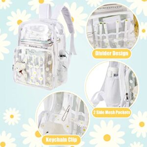 Eccliy Clear Backpack Stadium Approved Backpack 3 School Backpack for Girls Boys Christmas Clear (White, Daisy)