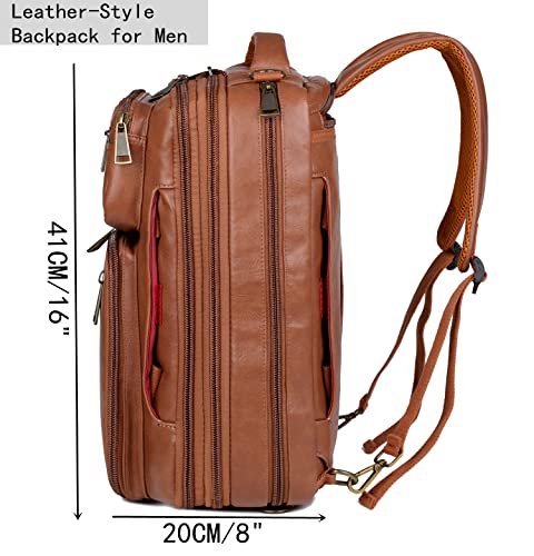 Leather Laptop Backpack Briefcase Hybrid 15.6 Inch Laptop Travel Backpack Hiking College Backpack for Men BC-04 (Brown)