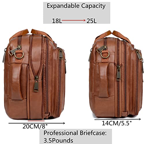 Leather Laptop Backpack Briefcase Hybrid 15.6 Inch Laptop Travel Backpack Hiking College Backpack for Men BC-04 (Brown)