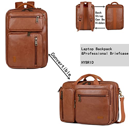 Leather Laptop Backpack Briefcase Hybrid 15.6 Inch Laptop Travel Backpack Hiking College Backpack for Men BC-04 (Brown)