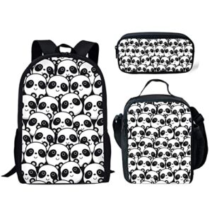 stuoarte cartoon panda kids backpack with lunch box school 3 piece backpack set for children with lunch box pen holder case, boys girls lightweight bookbag, 17 inch large backpack for school hiking picnic