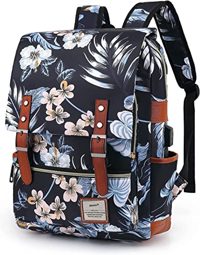 Zhousanjian Cute Floral Print Cow Print Pattern School Girls Backpack, Vintage 15.6 Inch Laptop Backpack with USB Charging Port. (multicolor2) …