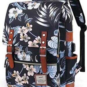 Zhousanjian Cute Floral Print Cow Print Pattern School Girls Backpack, Vintage 15.6 Inch Laptop Backpack with USB Charging Port. (multicolor2) …