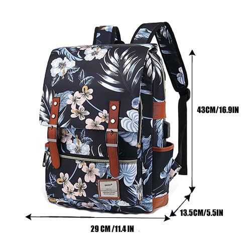 Zhousanjian Cute Floral Print Cow Print Pattern School Girls Backpack, Vintage 15.6 Inch Laptop Backpack with USB Charging Port. (multicolor2) …