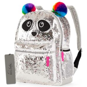 beach kids panda backpack for girls - panda sequin backpack for school supplies with bookmark | panda backpack for girls toddler