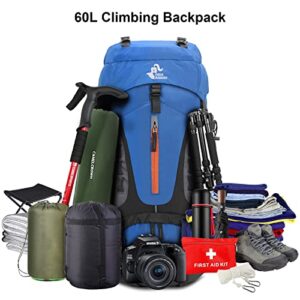 King'sGuard 60L Hiking Backpack Men Women Camping Backpack Waterproof Backpacking Mountaineering Climbing Daypack with Rain Cover (Blue)