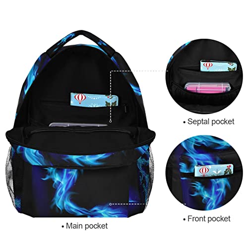 Blue Fire Dragon School Backpack for Boys Girls, Elementary School Bookbag Travel Bag Laptop Daypack with Name Tag