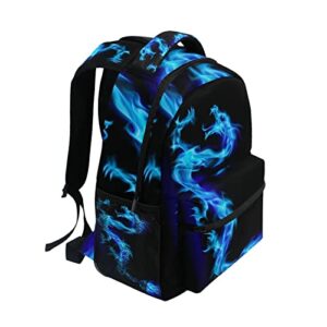 Blue Fire Dragon School Backpack for Boys Girls, Elementary School Bookbag Travel Bag Laptop Daypack with Name Tag