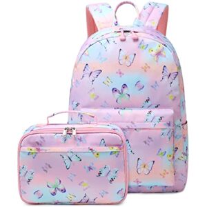 fancbiya kids backpack for girls butterfly backpack preschool book bag kindergarten backpack set with lunchbox cute school bag