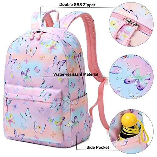 Fancbiya Kids Backpack For Girls Butterfly Backpack Preschool Book Bag Kindergarten Backpack Set With Lunchbox Cute School Bag