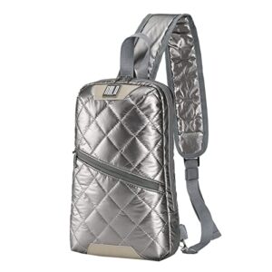 gblq plus sling bags, iridescent crossbody shoulder puffer backpack for women men, travel hiking small chest bag daypack (metallic amber)