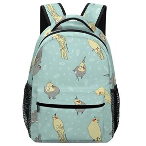 cute cockatiel pattern backpack bookbag cute funny printed graphic for book study travel