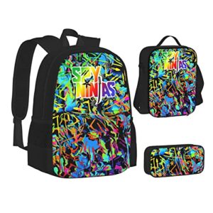 nkismoodm fire large-capacity backpack lunch bag and pencil case 3 piece set casual lightweight travel daypacks set