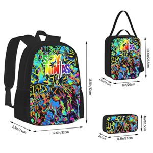NKISMOODM Fire Large-Capacity Backpack Lunch Bag And Pencil Case 3 Piece Set Casual Lightweight Travel Daypacks Set