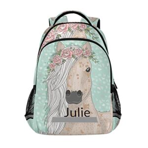 custom backpack for girls kids with name personalized floral horse school bookbag for age 6-10