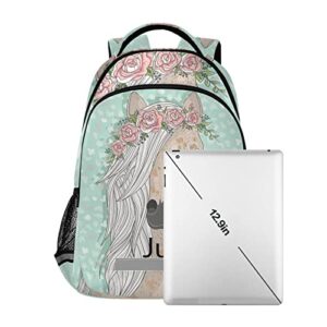 Custom Backpack for Girls Kids with Name Personalized Floral Horse School Bookbag for Age 6-10