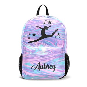 Yeshop Gymnastic Marble Unicorn Personalized Backpack for Teen Boys Girls,Custom Travel Backpack Bookbag Casual Bag with Name Gift