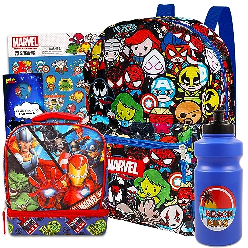 Avengers Backpack with Lunch Bag - Bundle with Avengers Backpack for Boys 8-12, Avengers Lunch Box, Water Bottle, Stickers, More (Marvel Avengers School Backpack for Boys)