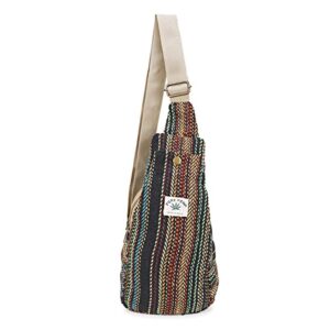 longing to buy hemp sling backpack- hemp cross body bag- hemp shoulder backpack adjustable strap for men & women (multi black-chest belt)