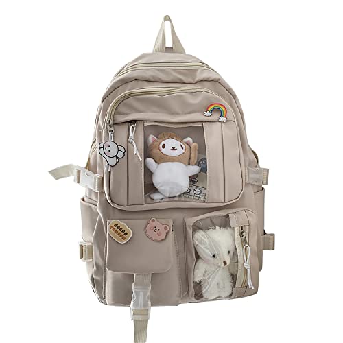 Bersauji Kawaii Backpack with Badge Pins Cute Animal Keychain Aesthetic Backpack for Girls Large Capacity School Backpack