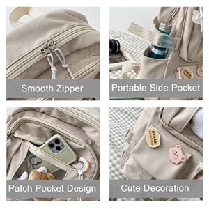 Bersauji Kawaii Backpack with Badge Pins Cute Animal Keychain Aesthetic Backpack for Girls Large Capacity School Backpack