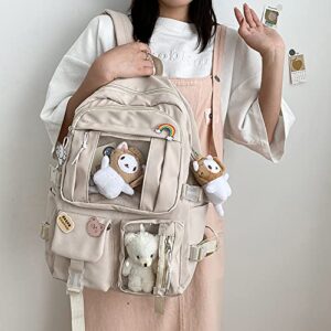 Bersauji Kawaii Backpack with Badge Pins Cute Animal Keychain Aesthetic Backpack for Girls Large Capacity School Backpack