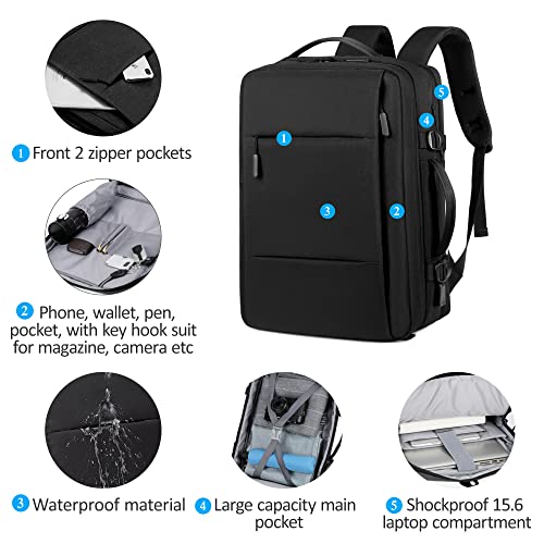 TENNOLA 17inch Laptop Backpack for Men, Travel Backpack Expandable 35L Carry On Business Backpack for Men, Work Backpack for Women Waterproof Backpack for Men & Women