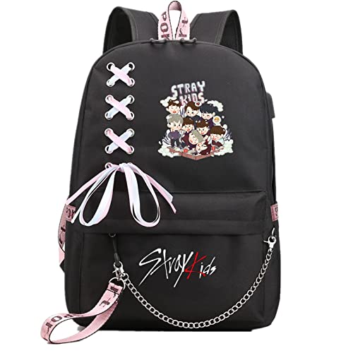 JUSTGOGO Stray Kids Backpack Daypack Laptop Bag School Bag Mochila Bookbag Shoulder Bag Color C1