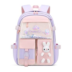 Stylifeo Bunny Backpack for Girls Cute Backpack Kawaii School Bookbag for Kindergarten Preschool Elementary(Purple for girl grades 1-3)