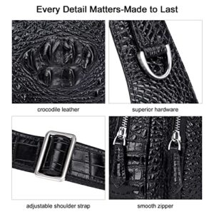 PIJUSHI Crocodile Leather Sling Bag for Men Casual Daypack Sling Backpack(PE020 Black)