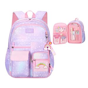 godchoices rainbow backpack for girls, large capacity school laptop backpacks preschool kindergarten bookbag