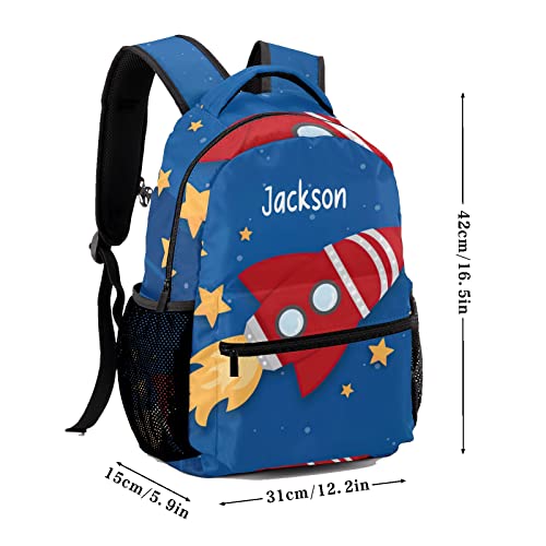 BEYODD Custom Kids Backpack, Personalized Student School Bags for Boys & Girls, Bookbags for Travel Red Rocket