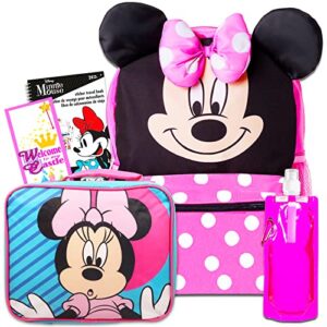 minnie mouse backpack with lunch box set - bundle with 16 minnie backpack, minnie mouse lunch box, water bottle, stickers, minnie backpack with lunch box