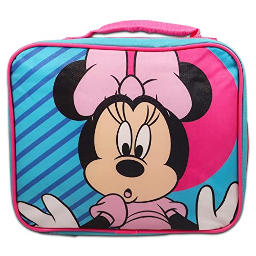 Minnie Mouse Backpack with Lunch Box Set - Bundle with 16 Minnie Backpack, Minnie Mouse Lunch Box, Water Bottle, Stickers, Minnie Backpack with Lunch Box