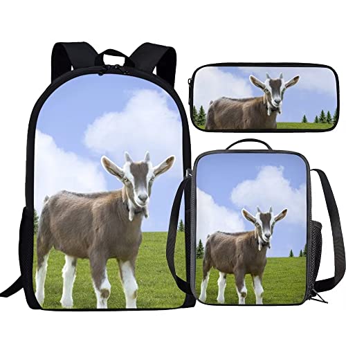 Beauty Collector Backpacks Set Goat Print Cute Bookbags Lightweight with Lunchbag and Pencil Case