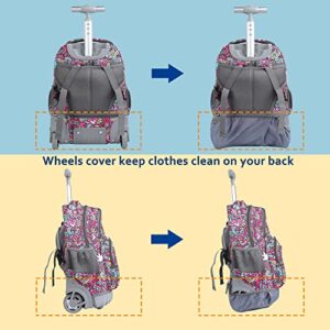 seastig Rolling Backpack 16 inch Wheeled Backpack with Lunch Bag & Pencil Case Roller Backpack Set Carry-on Bag School Travel