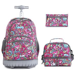 seastig rolling backpack 16 inch wheeled backpack with lunch bag & pencil case roller backpack set carry-on bag school travel