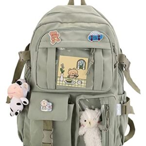 Stylifeo Kawaii Backpack with Cute Bear Plush Kawaii Pin Accessories Large Capacity Aesthetic School Bags Cute Bookbag for Girls Teen(Green)