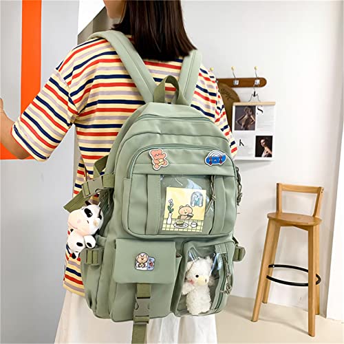 Stylifeo Kawaii Backpack with Cute Bear Plush Kawaii Pin Accessories Large Capacity Aesthetic School Bags Cute Bookbag for Girls Teen(Green)