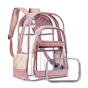 sofara 2pcs clear backpack for school stadium approved transparent bookbag see through student teen (rose gold)