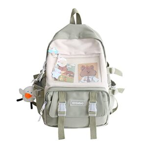 cm c&m wodro kawaii backpack with pins cute backpack for women girls travel backpack school backpack aesthetic backpack for school (green-2)