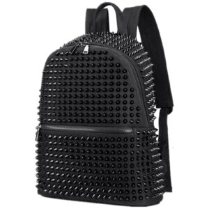 cmengao black studded backpack for women, large punk casual traveling daypack rivet backpack