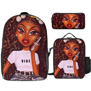 jysdzse african girls 3d printed backpack 17 inch set school bag/crossbody/pencil bag three piece backpack for men and women
